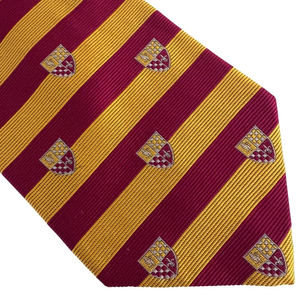 Brooks Brothers Makers Silk Necktie Mens Burgundy Gold Repp Stripe Crest USA‎